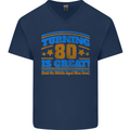 80th Birthday Turning 80 Is Great Mens V-Neck Cotton T-Shirt Navy Blue