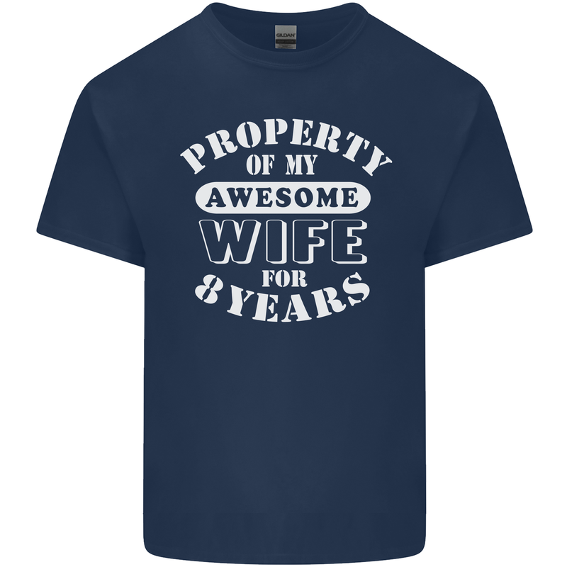 8 Year Wedding Anniversary 8th Funny Wife Mens Cotton T-Shirt Tee Top Navy Blue