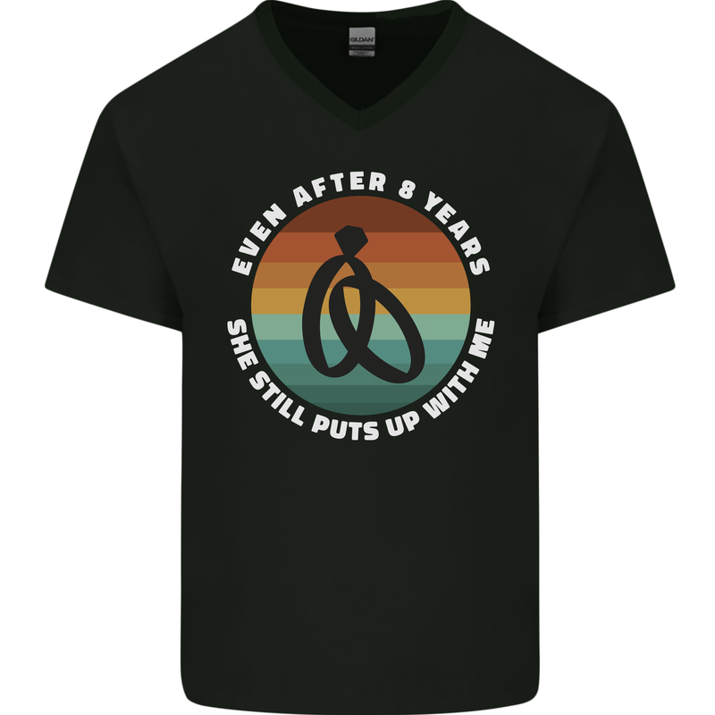 8 Year Wedding Anniversary 8th Marriage Mens V-Neck Cotton T-Shirt Black