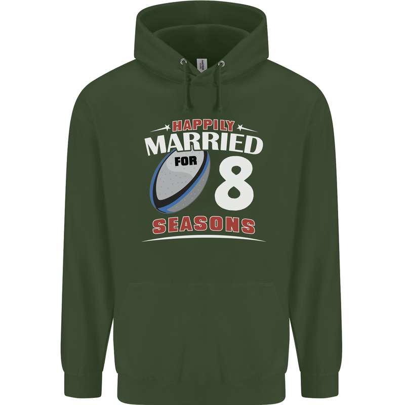 8 Year Wedding Anniversary 8th Rugby Mens 80% Cotton Hoodie Forest Green