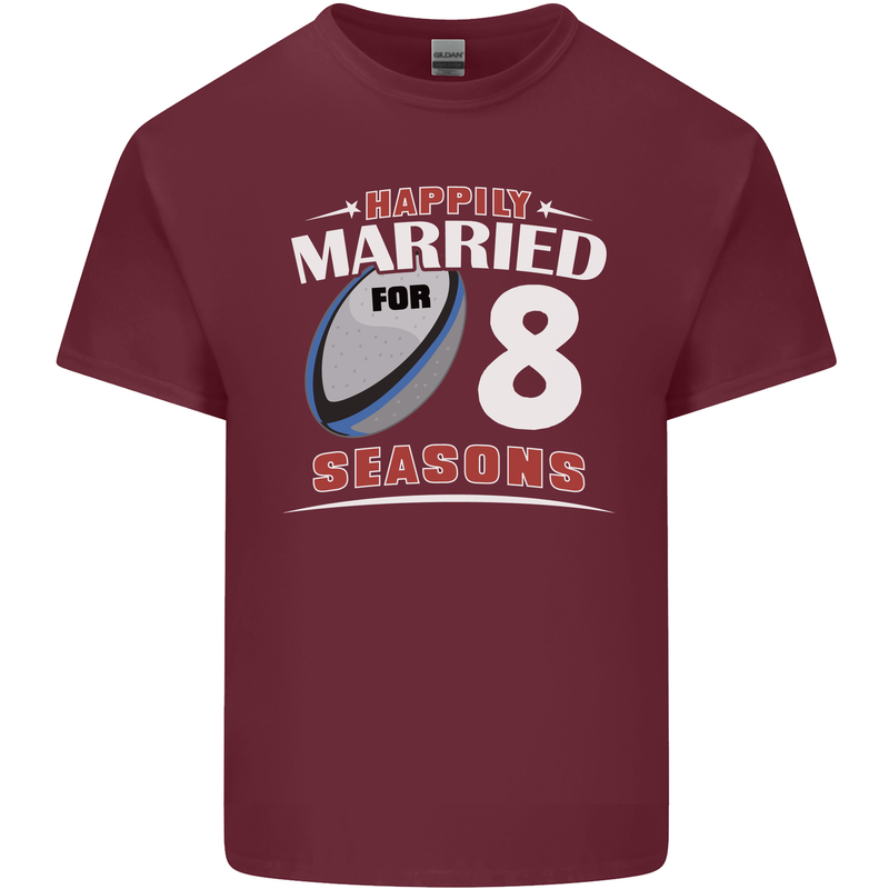 8 Year Wedding Anniversary 8th Rugby Mens Cotton T-Shirt Tee Top Maroon