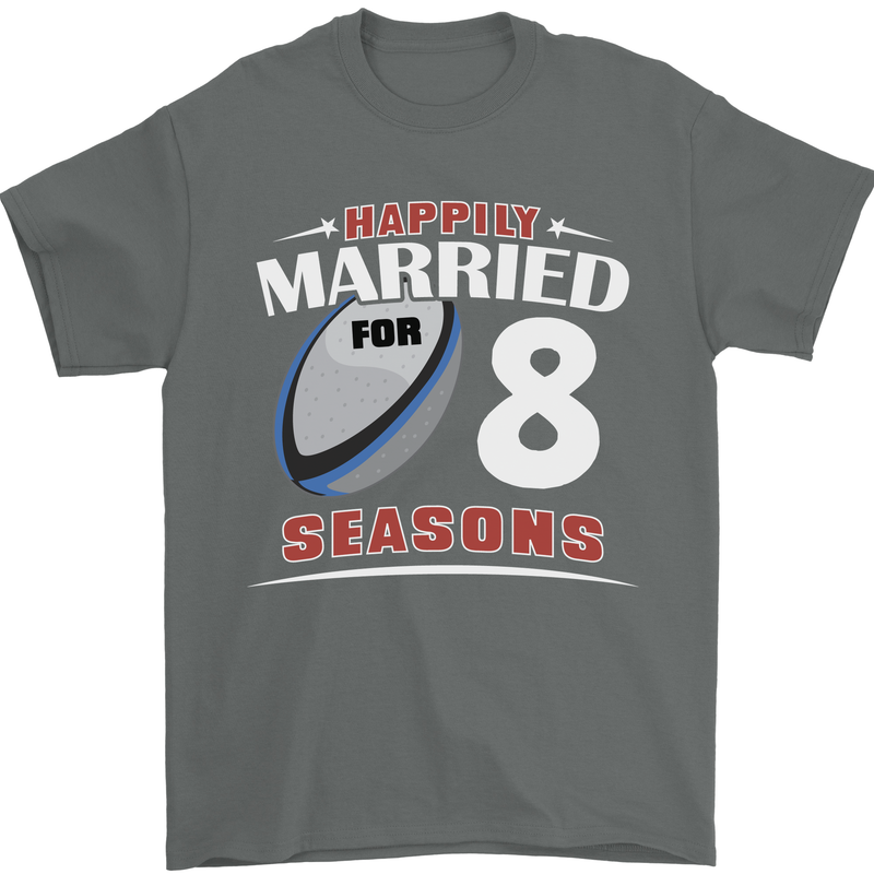 8 Year Wedding Anniversary 8th Rugby Mens T-Shirt 100% Cotton Charcoal