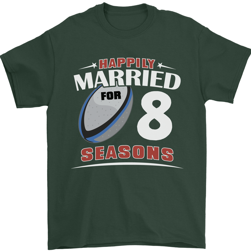 8 Year Wedding Anniversary 8th Rugby Mens T-Shirt 100% Cotton Forest Green