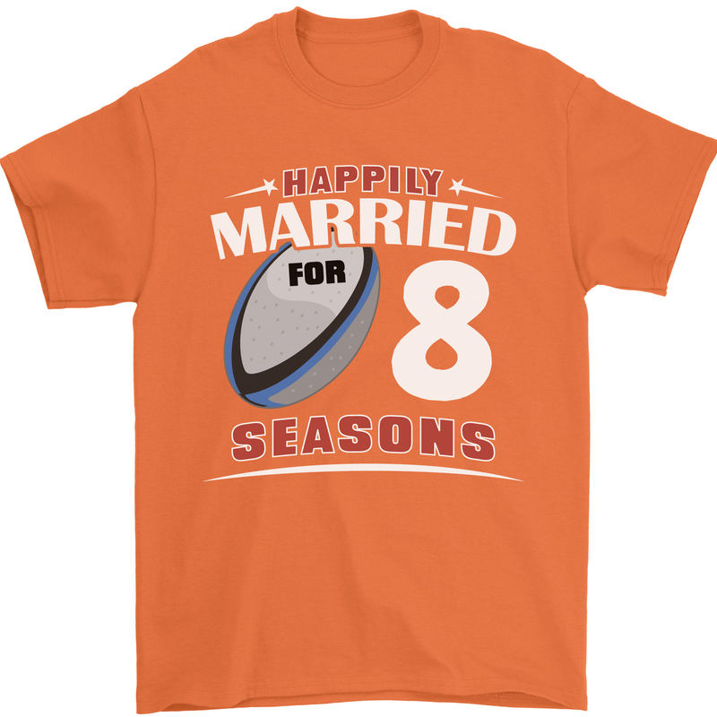 8 Year Wedding Anniversary 8th Rugby Mens T-Shirt 100% Cotton Orange