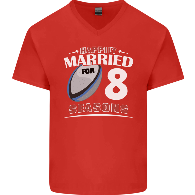 8 Year Wedding Anniversary 8th Rugby Mens V-Neck Cotton T-Shirt Red