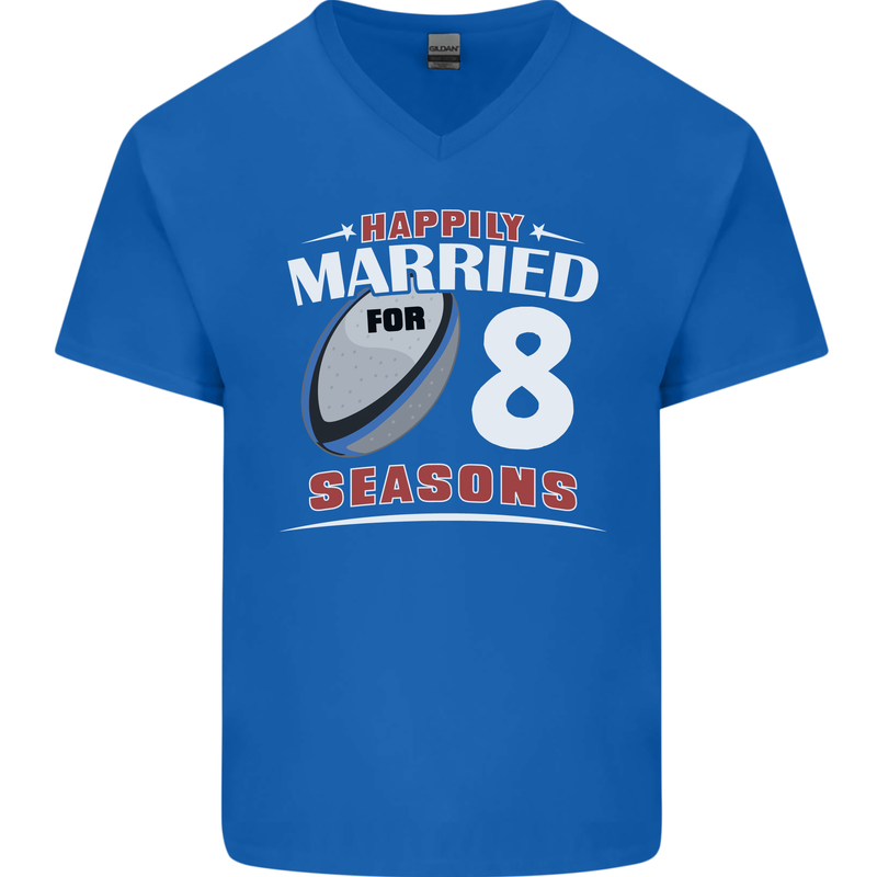 8 Year Wedding Anniversary 8th Rugby Mens V-Neck Cotton T-Shirt Royal Blue