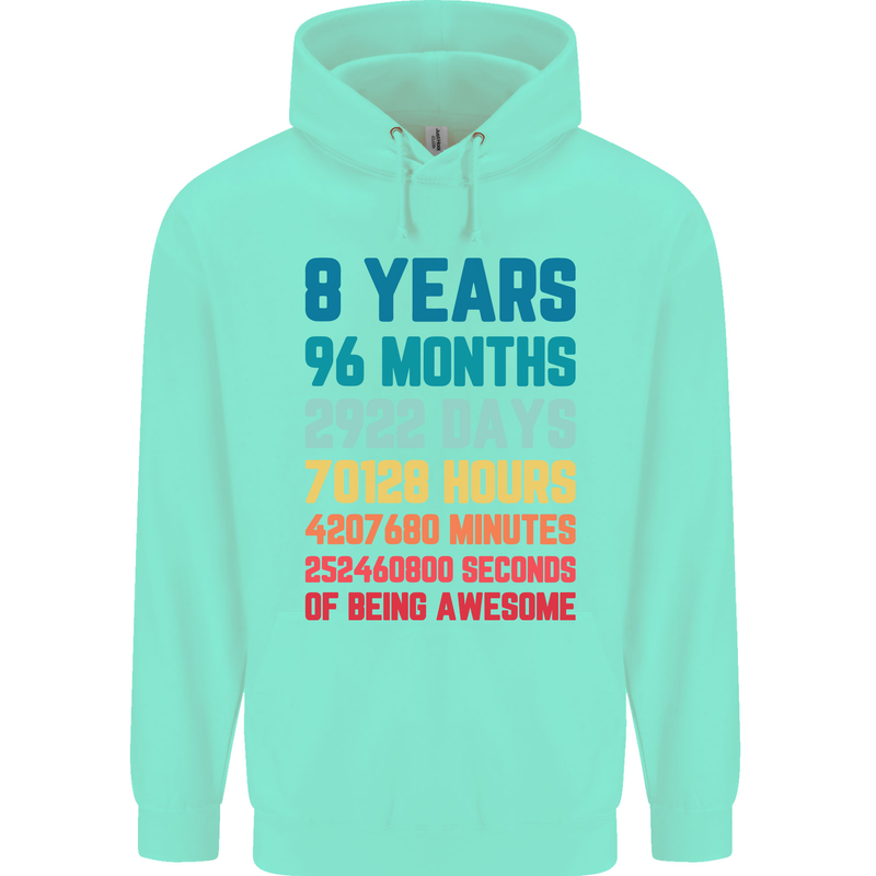 8th Birthday 8 Year Old Childrens Kids Hoodie Peppermint