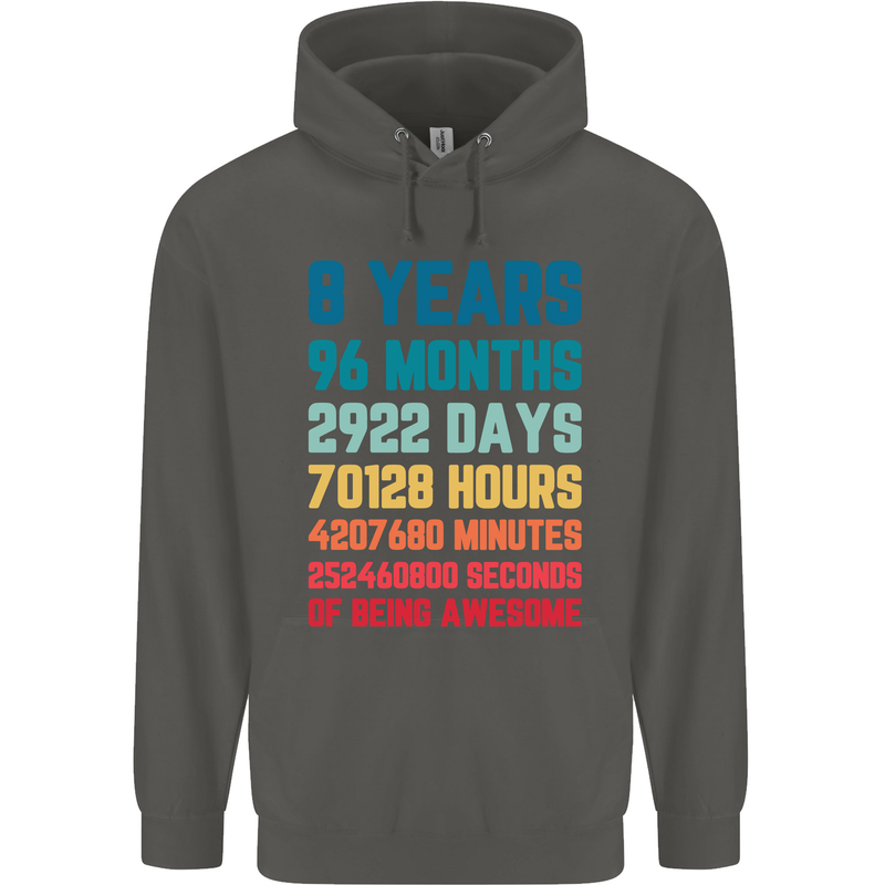 8th Birthday 8 Year Old Childrens Kids Hoodie Storm Grey