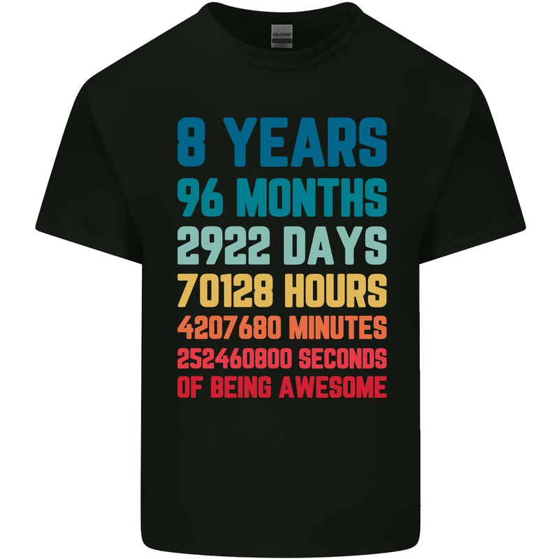 8th Birthday 8 Year Old Kids T-Shirt Childrens Black