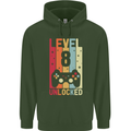 8th Birthday 8 Year Old Level Up Gamming Childrens Kids Hoodie Forest Green