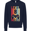 8th Birthday 8 Year Old Level Up Gamming Kids Sweatshirt Jumper Navy Blue