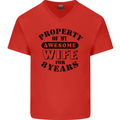 8th Wedding Anniversary 8 Year Funny Wife Mens V-Neck Cotton T-Shirt Red