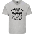 8th Wedding Anniversary 8 Year Funny Wife Mens V-Neck Cotton T-Shirt Sports Grey