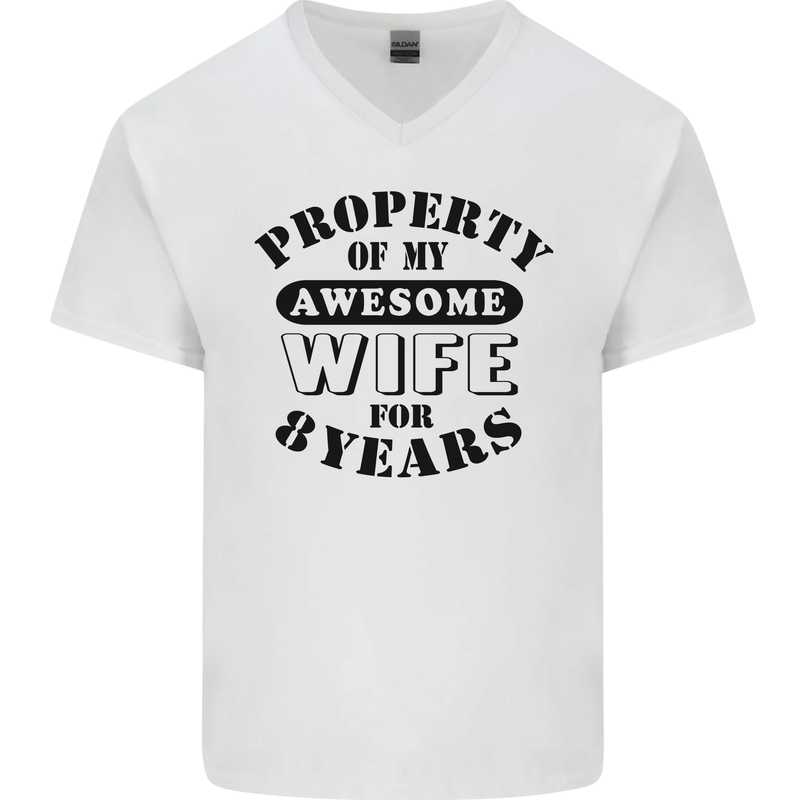 8th Wedding Anniversary 8 Year Funny Wife Mens V-Neck Cotton T-Shirt White