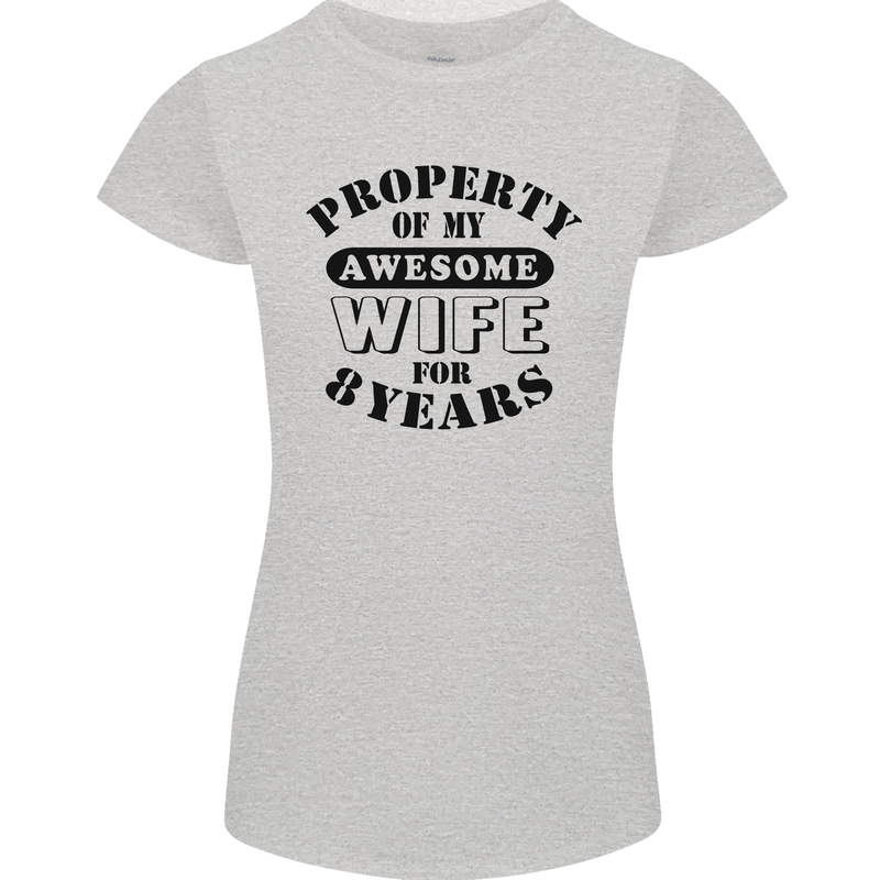 8th Wedding Anniversary 8 Year Funny Wife Womens Petite Cut T-Shirt Sports Grey