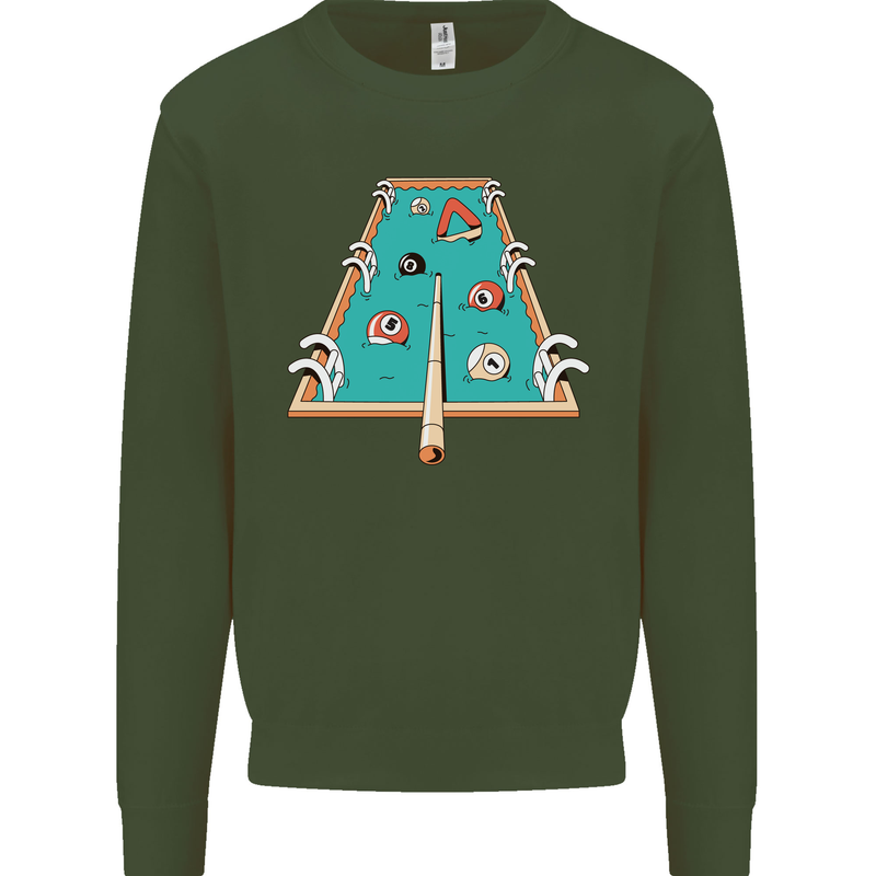 9-Ball Pool Funny Swimming Pool Mashup Kids Sweatshirt Jumper Forest Green
