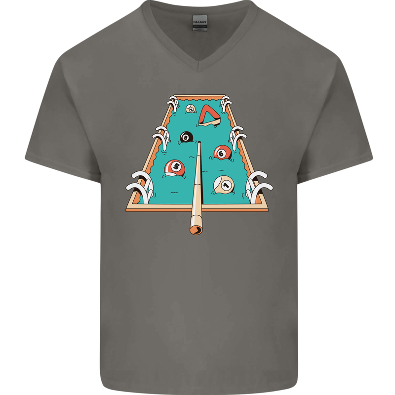9-Ball Pool Funny Swimming Pool Mashup Mens V-Neck Cotton T-Shirt Charcoal