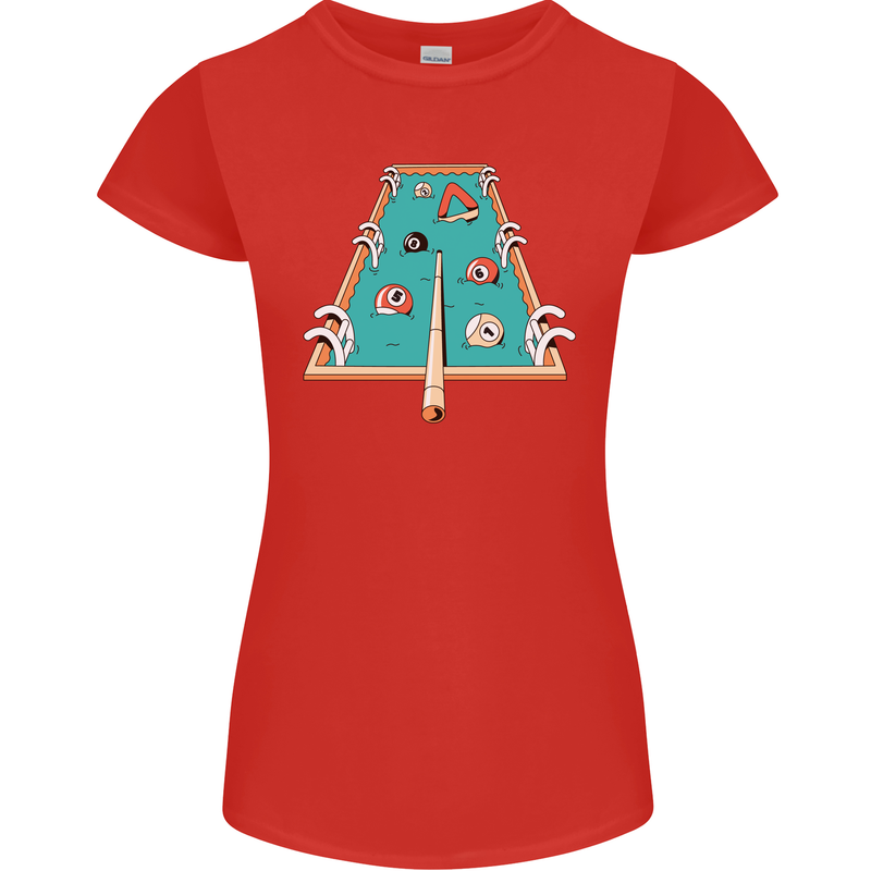 9-Ball Pool Funny Swimming Pool Mashup Womens Petite Cut T-Shirt Red