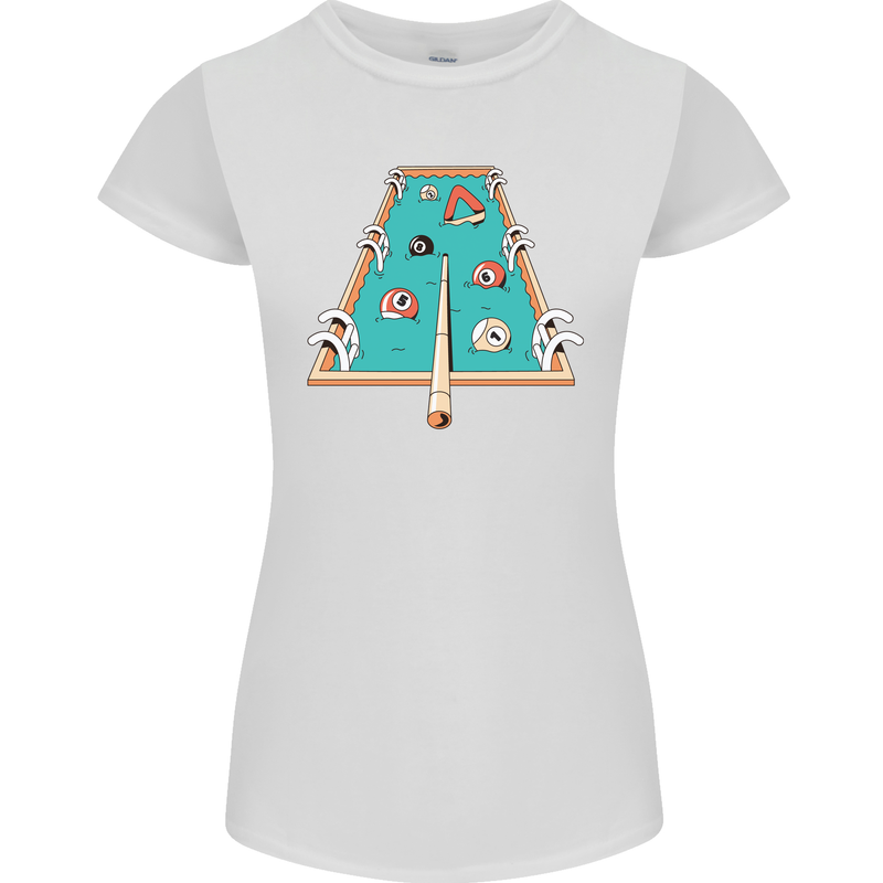 9-Ball Pool Funny Swimming Pool Mashup Womens Petite Cut T-Shirt White