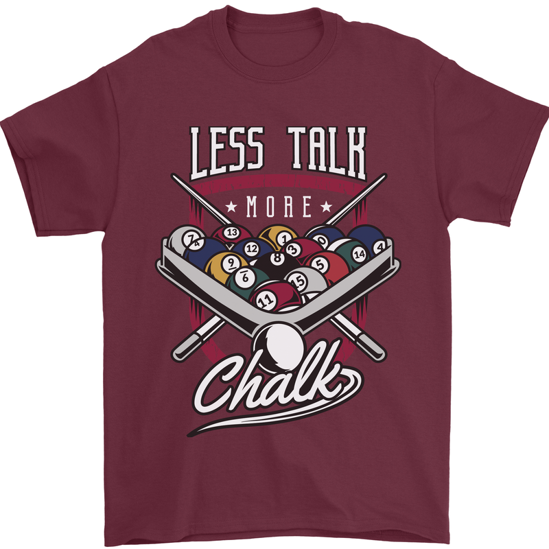 9-Ball Pool Less Talk More Chalk Funny Mens T-Shirt 100% Cotton Maroon