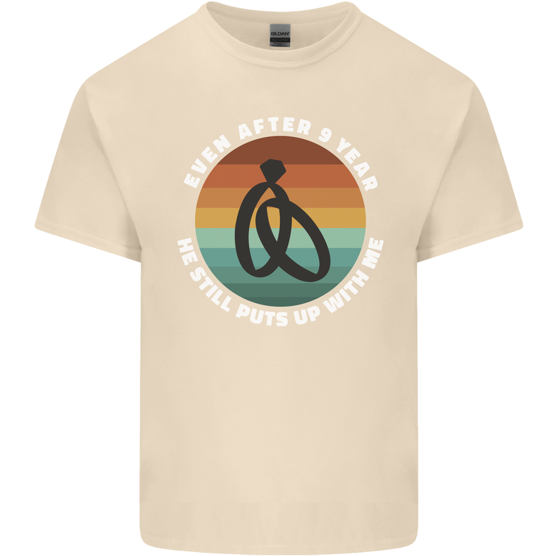 9 Year Wedding Anniversary 9th Marriage Mens Cotton T-Shirt Tee Top Natural