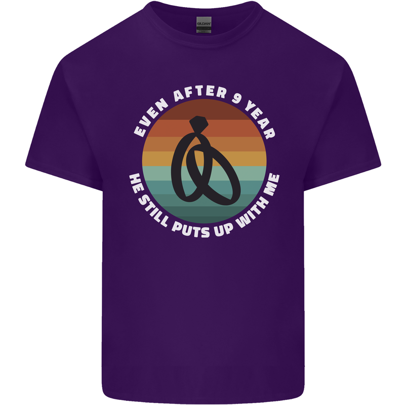 9 Year Wedding Anniversary 9th Marriage Mens Cotton T-Shirt Tee Top Purple