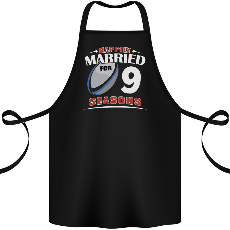 9 Year Wedding Anniversary 9th Rugby Cotton Apron 100% Organic Black