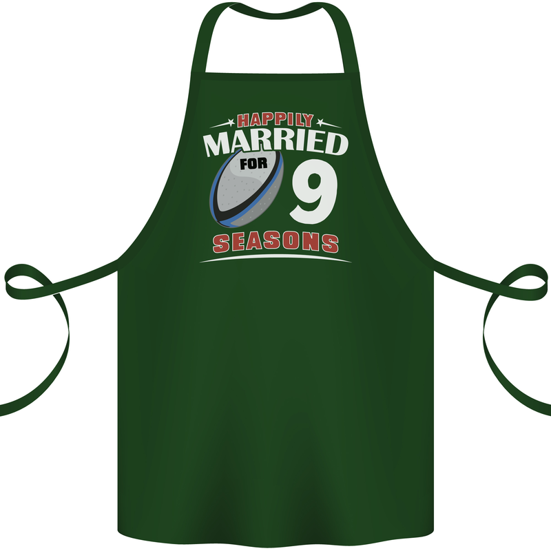 9 Year Wedding Anniversary 9th Rugby Cotton Apron 100% Organic Forest Green