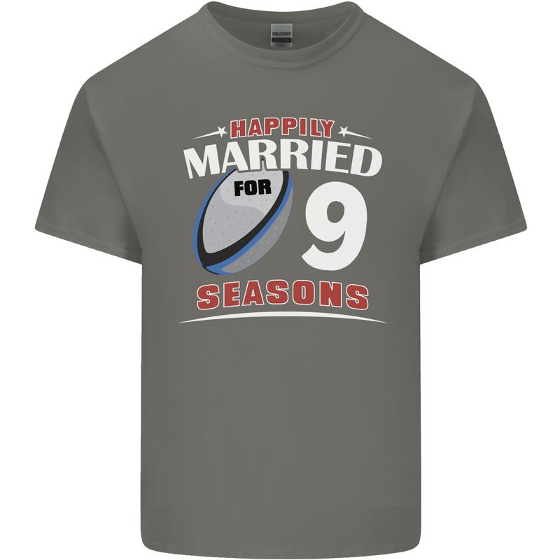 9 Year Wedding Anniversary 9th Rugby Mens Cotton T-Shirt Tee Top Charcoal