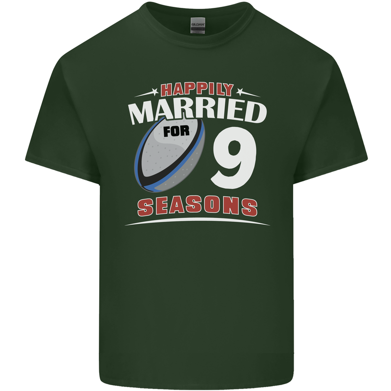 9 Year Wedding Anniversary 9th Rugby Mens Cotton T-Shirt Tee Top Forest Green