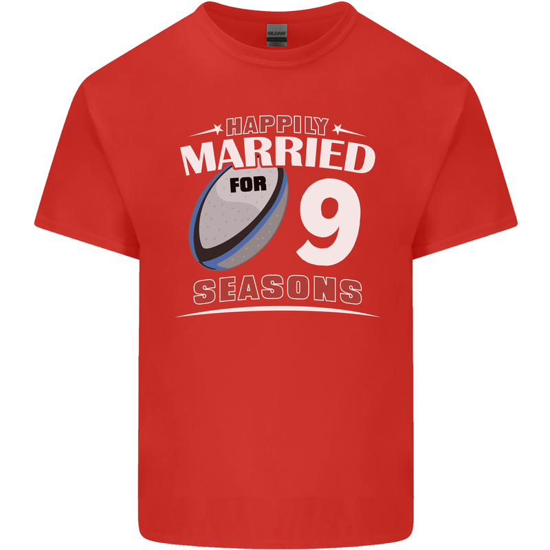 9 Year Wedding Anniversary 9th Rugby Mens Cotton T-Shirt Tee Top Red