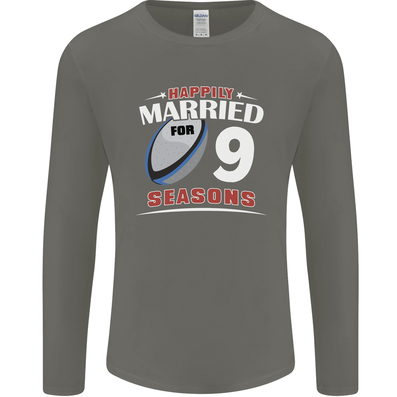 9 Year Wedding Anniversary 9th Rugby Mens Long Sleeve T-Shirt Charcoal