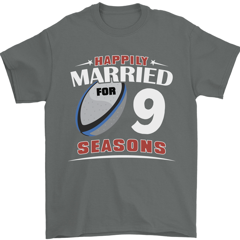 9 Year Wedding Anniversary 9th Rugby Mens T-Shirt 100% Cotton Charcoal