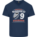 9 Year Wedding Anniversary 9th Rugby Mens V-Neck Cotton T-Shirt Navy Blue