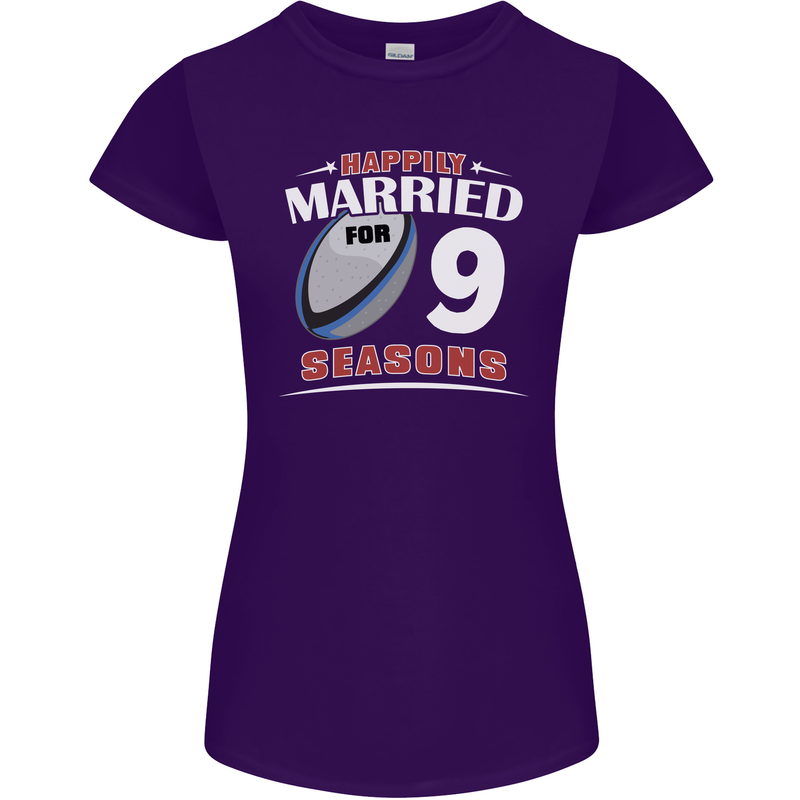 9 Year Wedding Anniversary 9th Rugby Womens Petite Cut T-Shirt Purple