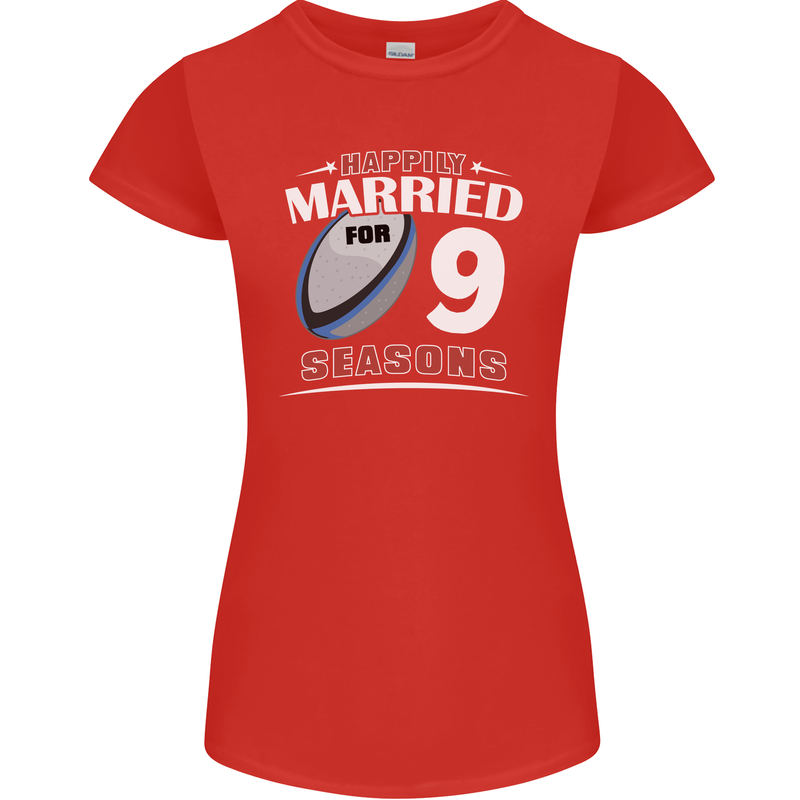 9 Year Wedding Anniversary 9th Rugby Womens Petite Cut T-Shirt Red