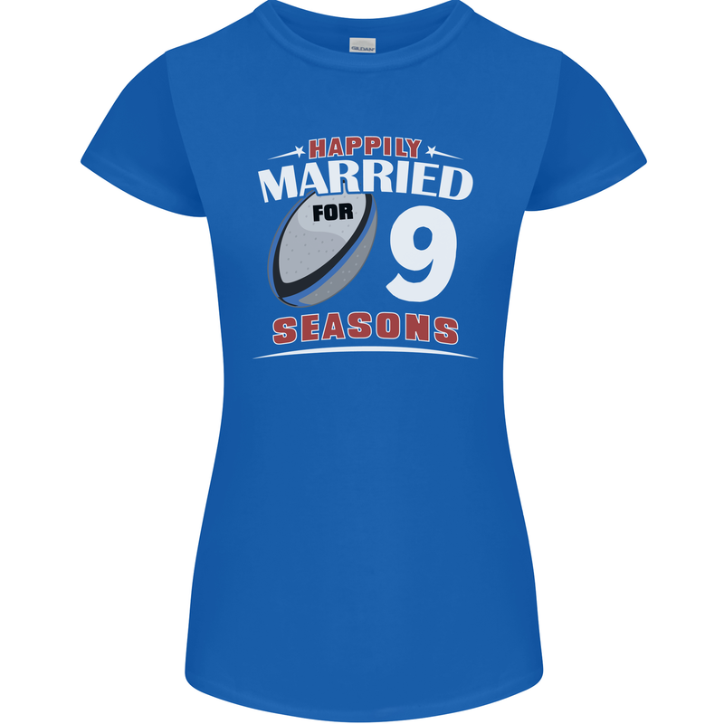9 Year Wedding Anniversary 9th Rugby Womens Petite Cut T-Shirt Royal Blue