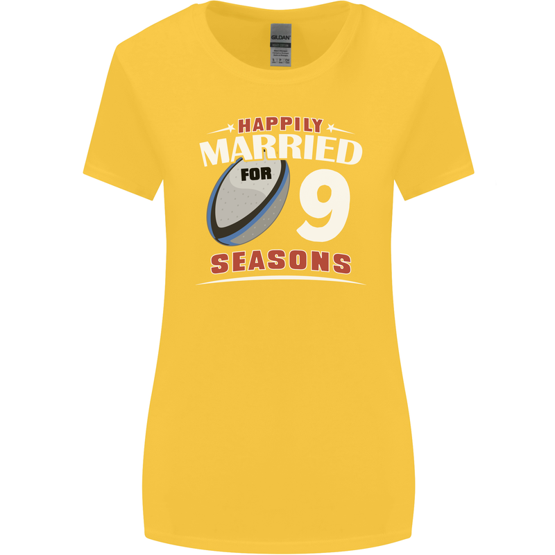 9 Year Wedding Anniversary 9th Rugby Womens Wider Cut T-Shirt Yellow