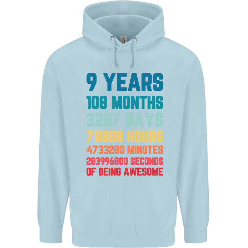 9th Birthday 9 Year Old Childrens Kids Hoodie Light Blue