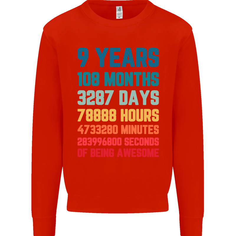 9th Birthday 9 Year Old Kids Sweatshirt Jumper Bright Red