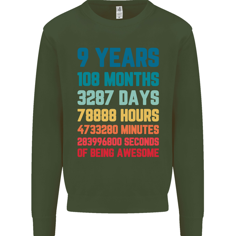 9th Birthday 9 Year Old Kids Sweatshirt Jumper Forest Green
