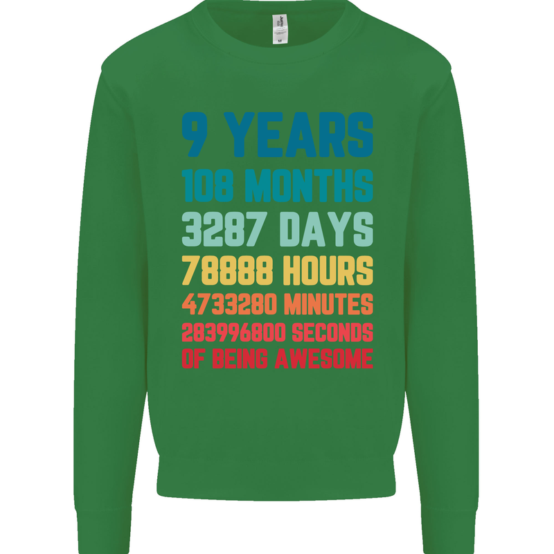 9th Birthday 9 Year Old Kids Sweatshirt Jumper Irish Green