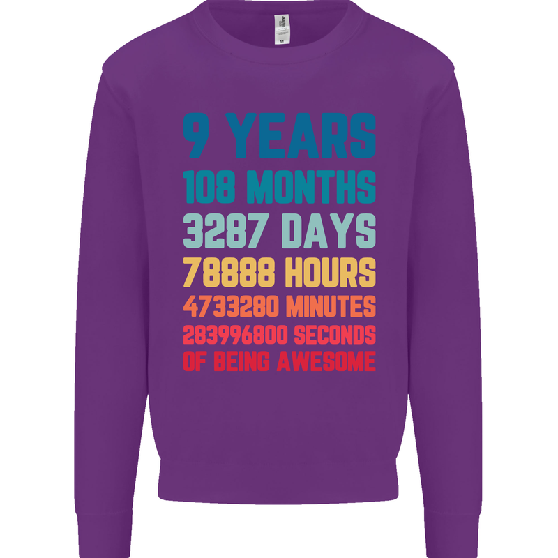 9th Birthday 9 Year Old Kids Sweatshirt Jumper Purple