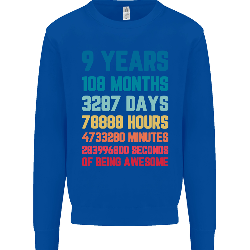 9th Birthday 9 Year Old Kids Sweatshirt Jumper Royal Blue