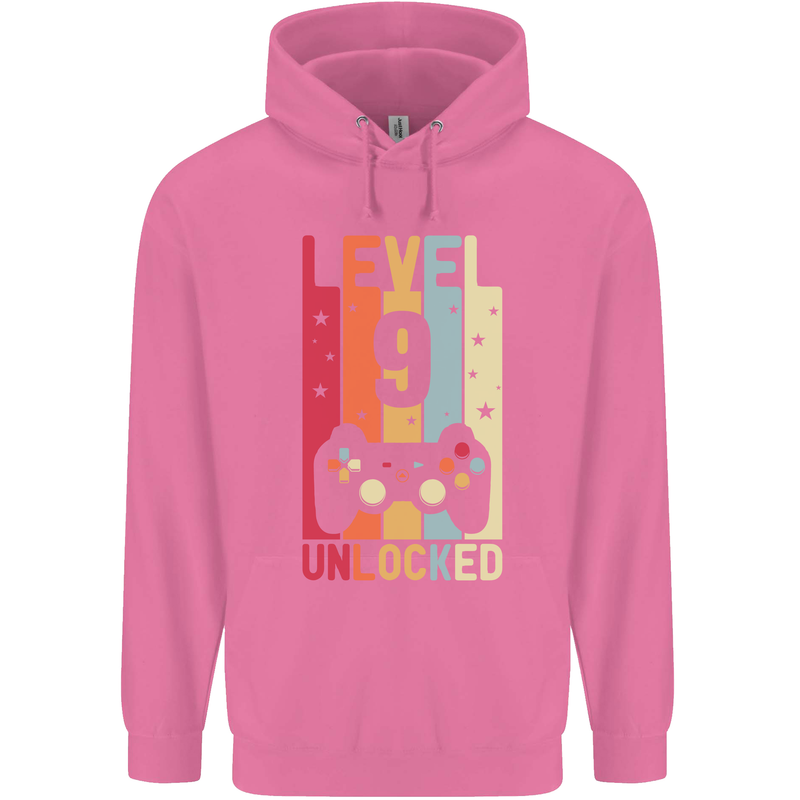 9th Birthday 9 Year Old Level Up Gamming Childrens Kids Hoodie Azalea
