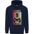 9th Birthday 9 Year Old Level Up Gamming Childrens Kids Hoodie Navy Blue
