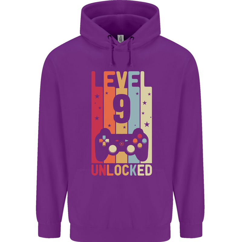 9th Birthday 9 Year Old Level Up Gamming Childrens Kids Hoodie Purple
