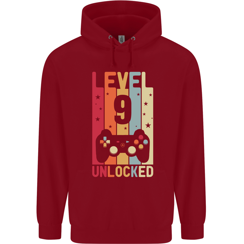 9th Birthday 9 Year Old Level Up Gamming Childrens Kids Hoodie Red