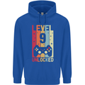 9th Birthday 9 Year Old Level Up Gamming Childrens Kids Hoodie Royal Blue