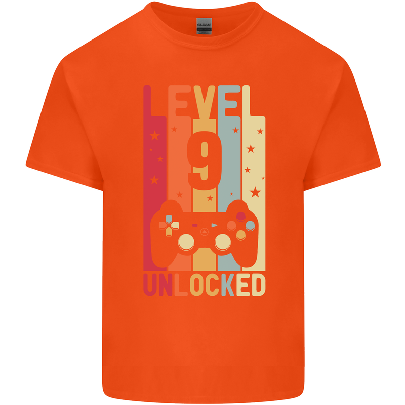9th Birthday 9 Year Old Level Up Gamming Kids T-Shirt Childrens Orange